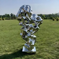 Sculptures abstraites en métal miroir, grandes sculptures en acier inoxydable, ornements en pierre de Taihu de haute qualité, sur mesure pour l'extérieur