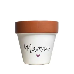 Two Tone Terracotta Indoor Outdoor Decor Custom Logo Ceramic Flower Pot for Mom Dad