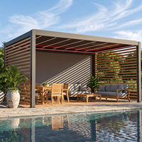 Pérgola motorizada con control remoto, techo de lamas ajustables, impermeable, para exteriores, patio trasero, terraza de piscina