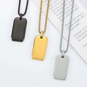 Collana con Ciondolo Rettangolare Personalizzabile, Placcato Oro 18K in Acciaio Inossidabile, Gioielli Inossidabili per Donna e <span class=keywords><strong>Uomo</strong></span> - Product Image 2