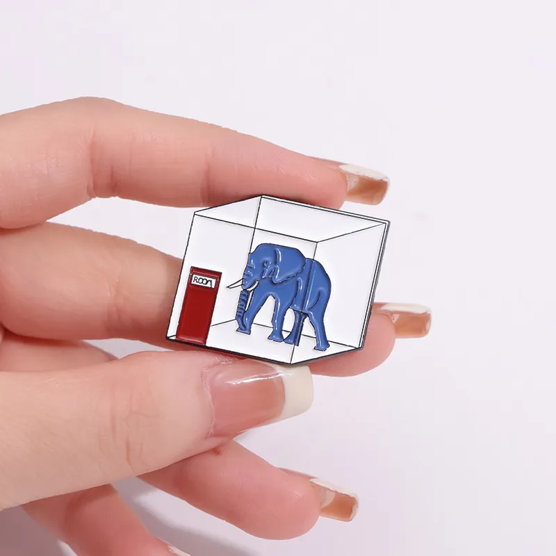 Elephant in The Small Room Enamel Brooch Cute Animal Alloy Backpack Badge Clothing Accessories Gift Jewelry for Friends