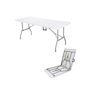 Mesa plegable de <span class=keywords><strong>HDPE</strong></span> de plástico blanco ligero de 6 pies con marco de metal para comidas en hoteles y restaurantes, fiestas al aire libre y uso en el jardín - Product Image 4