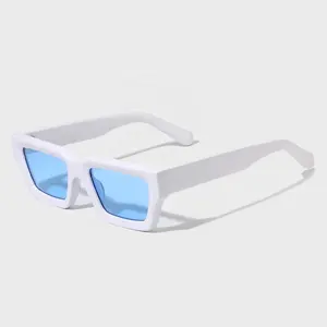 Simple Designed Rectangle Sunglasses With Logo Thickness White Woman Man Blue Lens Rectanglur Acetate Retro Sun Glasses Shades