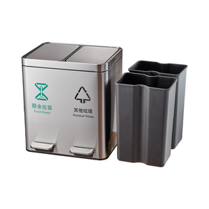 Contenedores de basura segmentados para el hogar, cocina, separación de residuos húmedos y secos, acero inoxidable, pedal, sala de estar, contenedores dobles con tapa. - Product Image 2