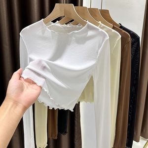 1pcs Spring Autumn Sexy Women T Shirt <strong>See</strong> <strong>Through</strong> Transparent Mesh Lace <strong>Tops</strong> Long Sleeve Sheer Slim Ladies Round-neck T-shirt - Product Image 4