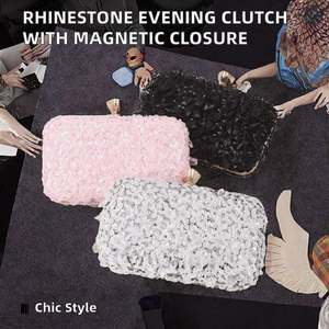 Bolso de mano de noche con forma de flor y diamantes para mujer, minimonedero de cristal multicolor verde y rosa para fiesta - Product Image 2