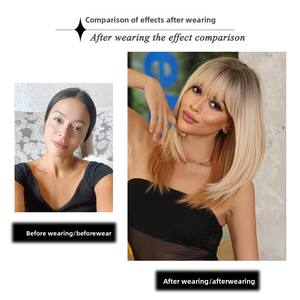 Peluca Larga Dorada para Mujer con Flequillo, Estilo <span class=keywords><strong>Gato</strong></span> Siamés, con Capas y Puntas Teñidas, de Fibra Sintética, Venta al por Mayor, 20 Pulgadas - Product Image 2