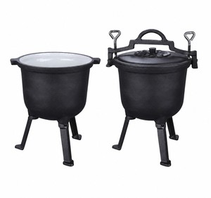 Olla <span class=keywords><strong>de</strong></span> <span class=keywords><strong>Hierro</strong></span> Fundido para Acampar, 3 Patas, <span class=keywords><strong>Caldero</strong></span> para Cocinar al Aire Libre con Tapa, Recubierta <span class=keywords><strong>de</strong></span> Esmalte, para Fogatas, Barbacoa, Jardín - Product Image 2