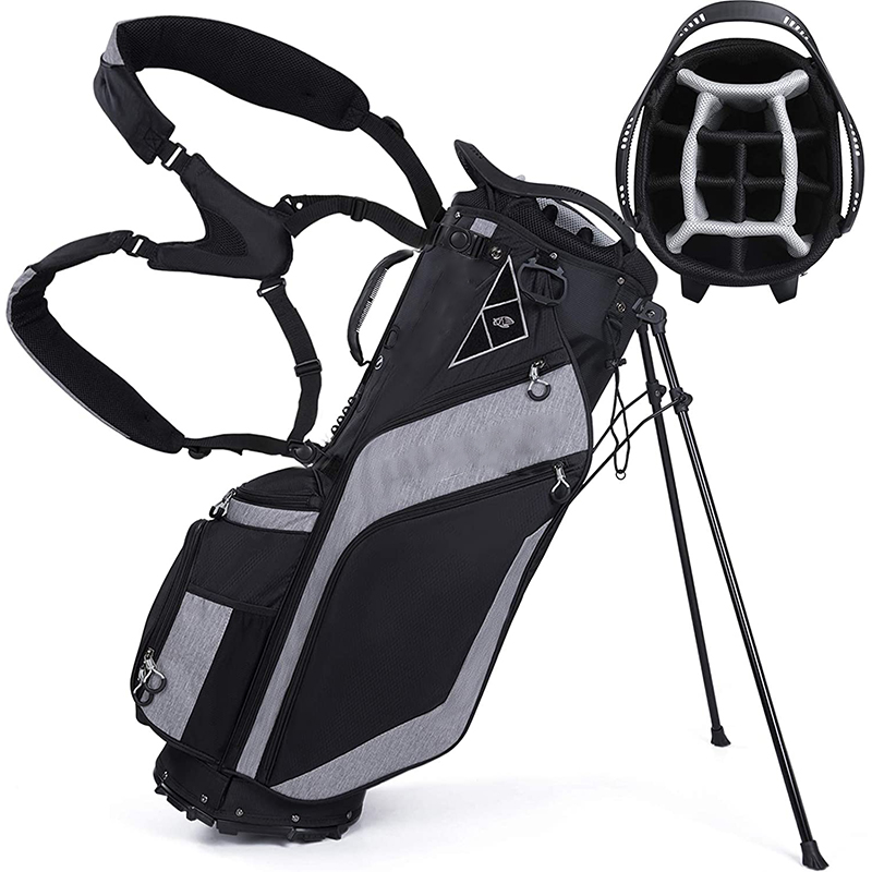 Сумка-подставка для гольфа с 14 разделениями, эргономичная с подставкой, 8 карманами, двойным ремешком и капюшоном от дождя