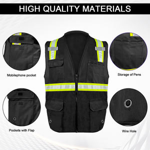 เสื้อกั๊กนิรภัยสีดำสำหรับงานก่อสร้าง คุณภาพสูง ผลิตจาก PVC สะท้อนแสง  มีหลายช่องใส่ของ  รับสกรีนโลโก้ตามแบบ  มีสินค้าพร้อมส่ง จัดส่งรวดเร็ว - Product Image 2