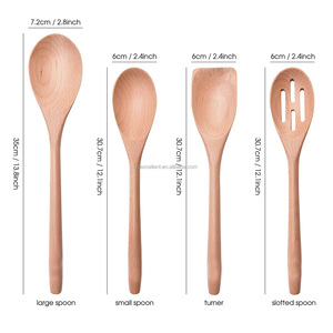 Beech Wood <b>Spoons</b> Utensil 4-Piece <b>Set</b> Beechwood Kitchen Utensil Long Handle <b>Wooden</b> <b>Spoons</b> for Cookin <b>Wooden</b> Cooking Utensils <b>Set</b> - Product Image 4