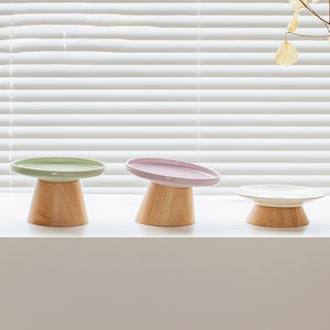 2024 gros fendu céramique bois bol <span class=keywords><strong>pour</strong></span> animaux de compagnie surélevé incliné anti-dérapant bol <span class=keywords><strong>chat</strong></span> chien nourriture bol en céramique avec support en bois - Product Image 3