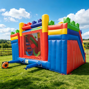 Combo de <span class=keywords><strong>Castillo</strong></span> Inflable Gigante Multicolor <span class=keywords><strong>con</strong></span> Toboganes de Bloques de Construcción, Pista de Obstáculos y Zona de Salto Central <span class=keywords><strong>con</strong></span> Toboganes de Doble Cara - Product Image 4