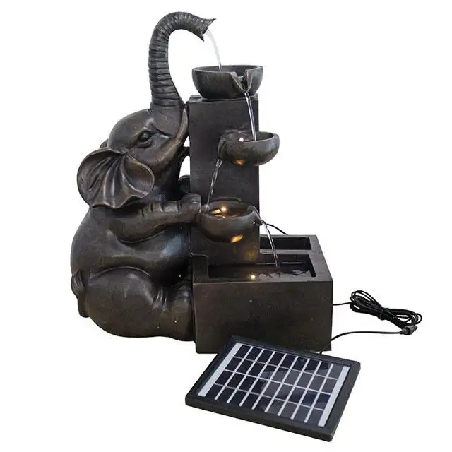 Tischplatte Garten Elefanten Skulpturen Mini Tischplatte Desktop Dekoration Solar Wasserspiel Brunnen mit LED-Licht