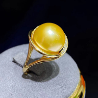 Bague en argent sterling S925 avec perle de culture, taille 13-14 mm, grande taille, perle naturelle dorée profonde des mers du Sud, bijoux de luxe