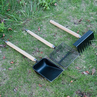 Ensemble de 3 outils de nettoyage en métal robustes avec manche en bois pour jardin et pelouse extérieurs