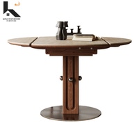 Table à manger extensible avec plateau en pierre frittée et base en bois massif, style moderne vintage