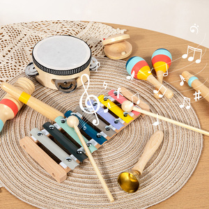 Ensemble d'instruments de musique en bois en gros : Tambourin, <span class=keywords><strong>Xylophone</strong></span>, Jouets musicaux d'éveil pour tout-petits - Product Image 1