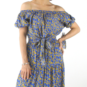 Loisirs vacances costume à fleurs une épaule chemisier à fleurs cravate taille été femmes à manches longues élégantes robes décontractées - Product Image 6