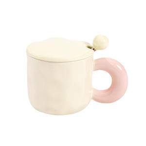 Ceramic <b>Mug</b> With Lid And Spoon Solid Color Minimalist Design For Couple Household Drinking Cup Creamy Tone <b>Mugs</b> - Product Image 4