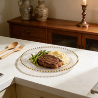 Assiettes jetables modernes en plastique transparent avec bordure perlée dorée, 7'' et 10'', pour fêtes, mariages et événements traiteur