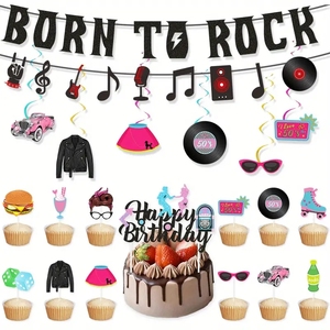 24 Piezas <span class=keywords><strong>de</strong></span> Adornos Vintage para Fiesta <span class=keywords><strong>de</strong></span> Banda 'Born to <span class=keywords><strong>Rock</strong></span>', Banderines, Decoración para Pastel, Adornos <span class=keywords><strong>de</strong></span> Panal, Tema <span class=keywords><strong>de</strong></span> <span class=keywords><strong>los</strong></span> Años 50, Decoración <span class=keywords><strong>de</strong></span> Cumpleaños - Product Image 6