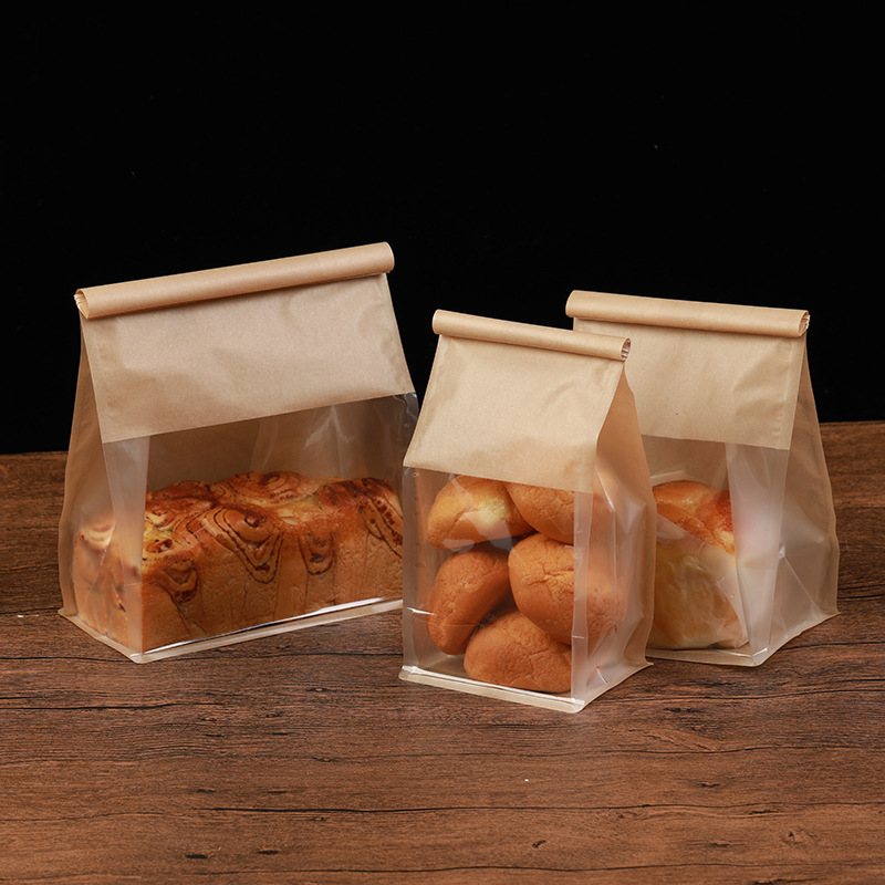 Custom Design Stand up Kraft Bread Bags Packaging Bread Food Bags With Window Bakery Bread Paper Bag
