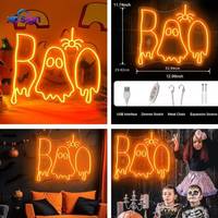 Insegna al Neon 3D Halloween Boo, Luce LED Spettrale a Forma di Fantasma e Ragno, Dimmerabile USB, Decorazione da Parete per Feste di Halloween, Camera da Letto, Bar