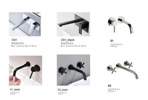 Grifo mezclador de lavabo de latón para colgar en la pared de 2 orificios, diseño de ahorro de agua oculto con mango - Product Image 6