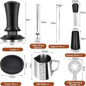 Kit Accessori per Macchina da Caffè Espresso <span class=keywords><strong>22</strong></span> Pezzi, Set Tamper con Brocca per Schiuma, Strumento WDT e 16 Stencil per Latte Art - Product Image 2