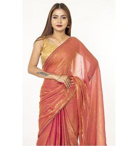 Elegante Sari de Algodón con Bordado Dorado, Prenda Étnica India Atemporal para Bodas, Festivales y Reuniones Familiares - Product Image 3