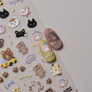 도매 공장 새로운 도착 네일 스티커 자체 접착 5d 엠보스 스티커 만화 곰 팬더 네일 스티커 - Product Image 2