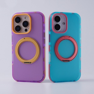 Luxury Matte Translucent Magnetic Phone Case for iPhone 17 14 15 16 Pro Max With 360° Metal Ring <b>Stand</b> Bumper Protective Cover - Product Image 5