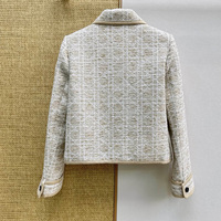 Veste Courte en Tweed Tissé à Carreaux pour Femme, Col Rabattu, Manches Longues, Boutons Élégants, Poches, Vêtement d'Extérieur de Haute Qualité Lyt26819143