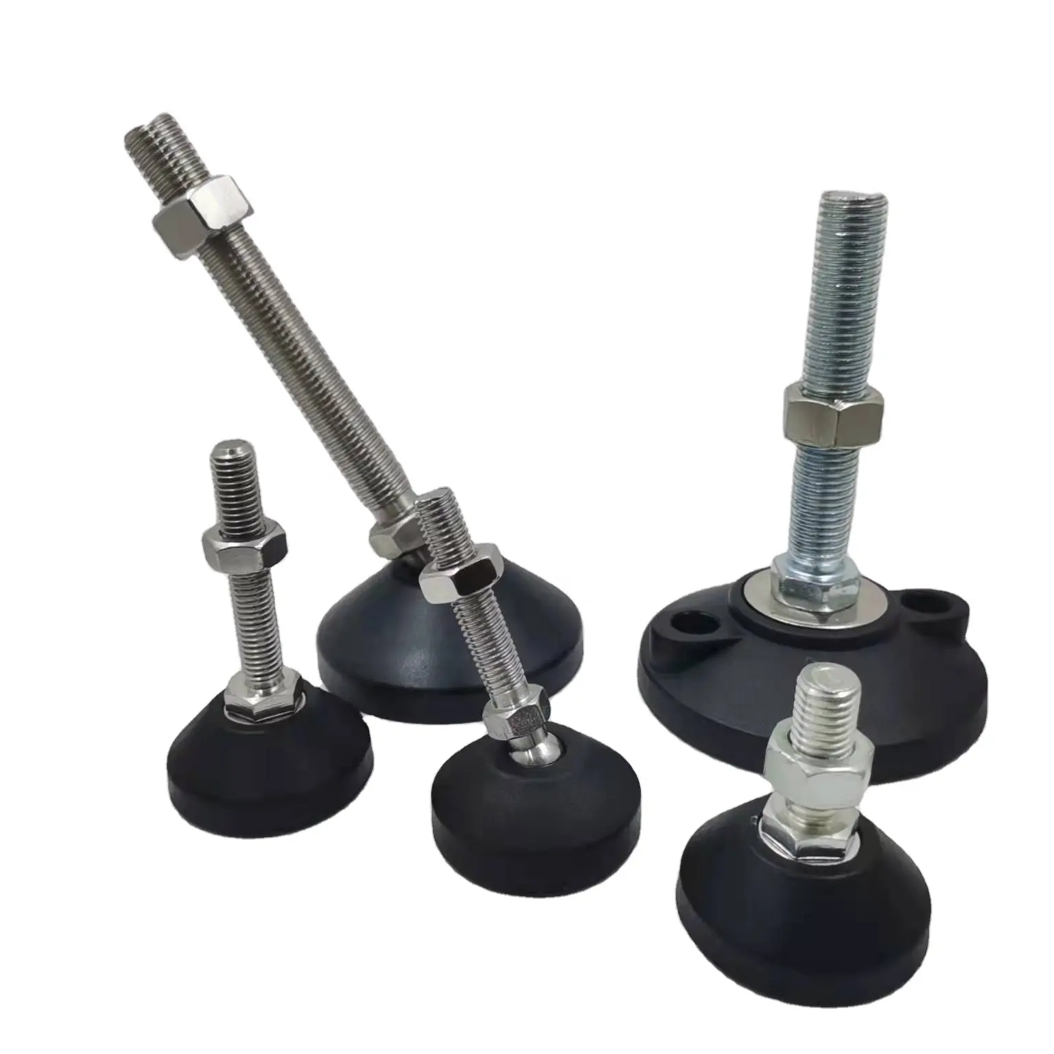 M6/8/10/12/14/16/20/24/30 Thread Customized Shaft Industrial Leveling Foot Black adjustable feet with rubber pad