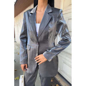 Conjunto de Blazer de Satén para Mujer, Color Negro, Formal, Manga Larga, Cintura Media, para Fiesta - Product Image 5