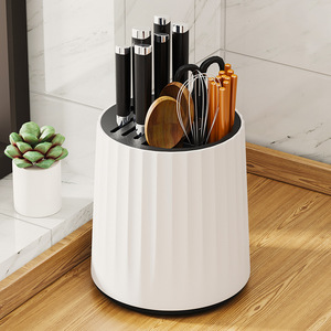 Rotating Knife Rack 17Pcs Magnetic <b>Plastic</b> Countertop Knife Holder Chopstick Storage Kitchen <b>Block</b> - Product Image 1