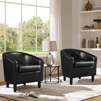 Ensemble de 2 fauteuils en similicuir PU avec assise rembourrée, pour salon, chambre, salles d'attente et de lecture, bureau à domicile, noir