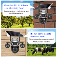 Caméra de sécurité solaire V380PRO à quatre objectifs 4G WiFi PTZ 8W avec zoom 8X, IP66, AOV, veille 355°, panoramique 90°, surveillance