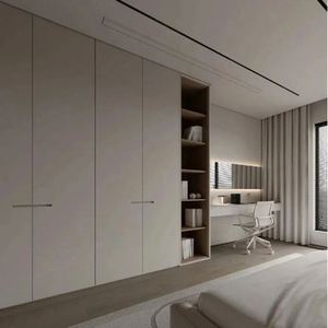 Armoire de chambre à coucher en bois de couleur unie moderne personnalisable avec portes coulissantes, meubles de maison minimalistes de conception nouvelle - Product Image 3