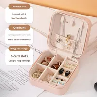 Boîte à bijoux portable en cuir, mini boîte de rangement de voyage, petit emballage pour bagues