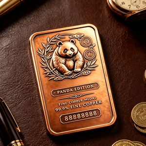 Medalla Rectangular de Cobre Fino 99.9% Edición Panda de 1 Kg, Troquelada, Coleccionable, Temática Animal - Product Image 6