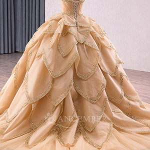 Robe de soirée élégante dorée pour femme, style Sweetheart, Rsm241160-2 - Product Image 6