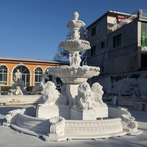 Fuente de mármol blanco de piedra natural tallada a mano para exteriores de jardín grande de lujo con estatua de Animal León - Product Image 1