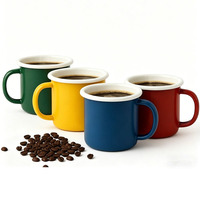 Tasse à café en émail rétro vintage personnalisée avec logo imprimé, 12 oz, rouge, bleu, vert, jaune, pour les cafés