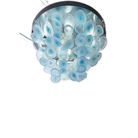 Luminaire suspendu personnalisé de style art moderne pour villa, motif feuille de lotus bleue ronde