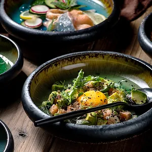 Platos de cena con esmalte dividido en hielo único, vajilla de porcelana <span class=keywords><strong>para</strong></span> restaurantes de lujo, platos de cerámica redondos de porcelana a granel baratos - Product Image 4