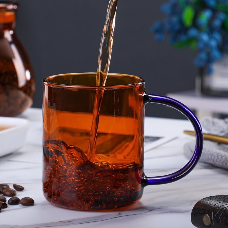 380ML High Borosilicate Glass Coffee Mugs Solid Colorful Single Wall Glass Cup With Handle