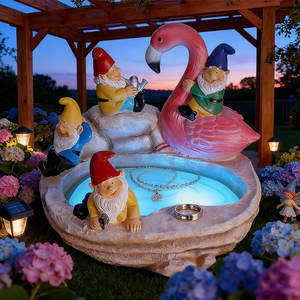 Plateau <span class=keywords><strong>de</strong></span> décoration intérieure nautique sur le thème lumineux, ornements <span class=keywords><strong>en</strong></span> résine pour <span class=keywords><strong>piscine</strong></span>, gnomes fantaisistes et flamants roses, art peint à la main - Product Image 5