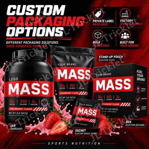 Poudre Protéinée Mass Gainer 50g Protéines 3g Créatine Saveur Fraise 2LB Nutrition Sportive Fabricant OEM Marque Privée - Product Image 6
